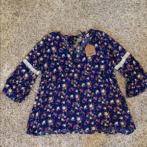 Kori Floral Blouse - Navy and Multicolor - Size M